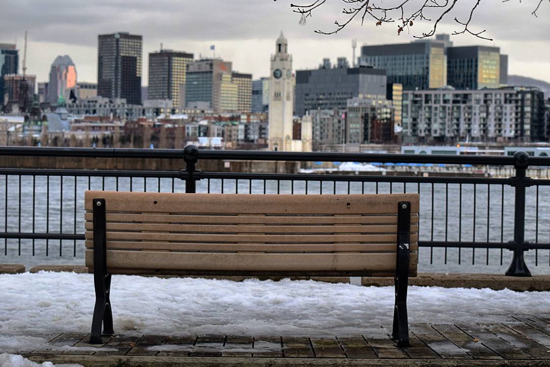 Bench Facing Montreal Downtown in the Morning