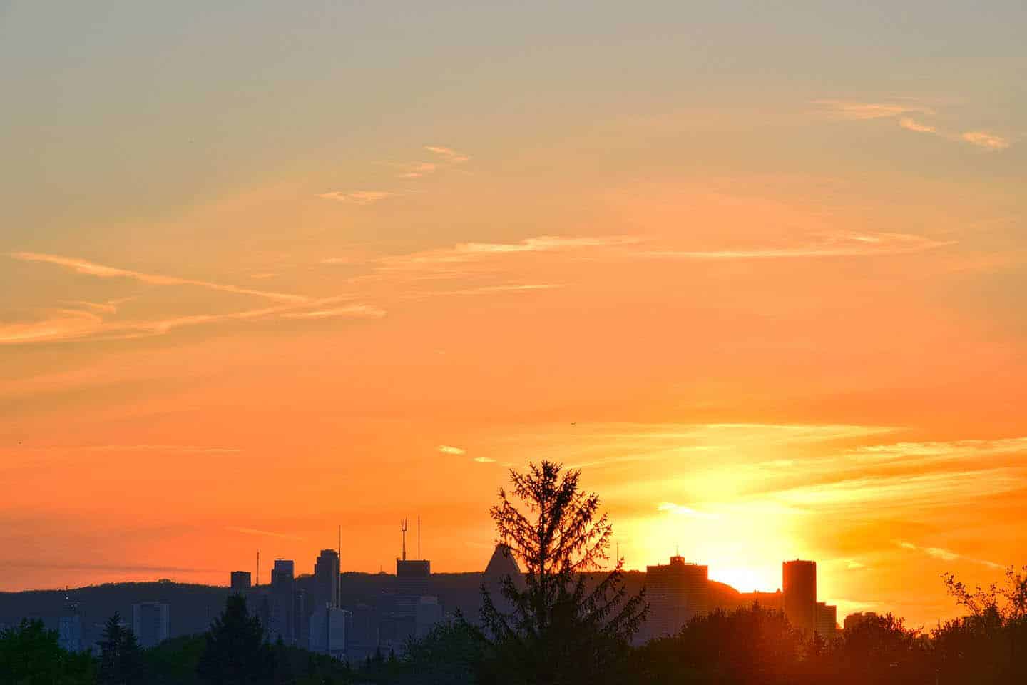 Beautiful Sunset Over Montreal Skyline